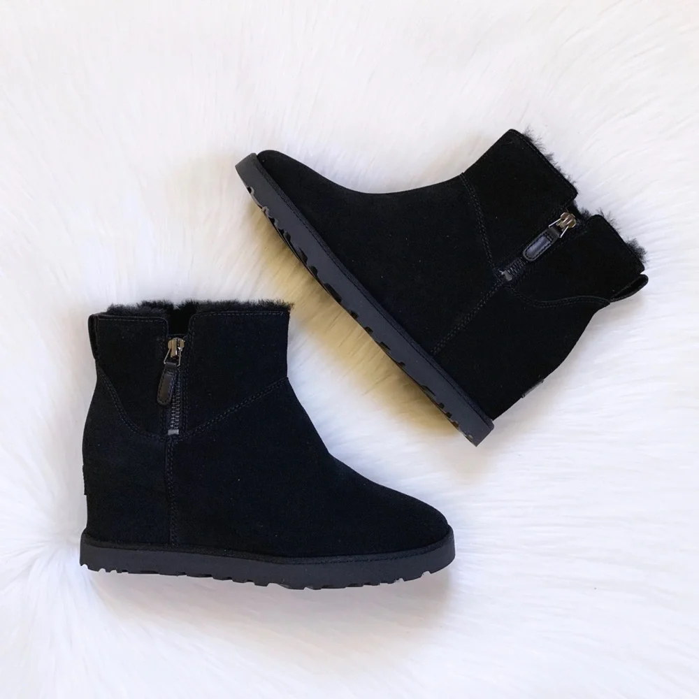 UGG Women’s Classic Femme Zip Mini Black Wedge Boots - Picture 7 of 9